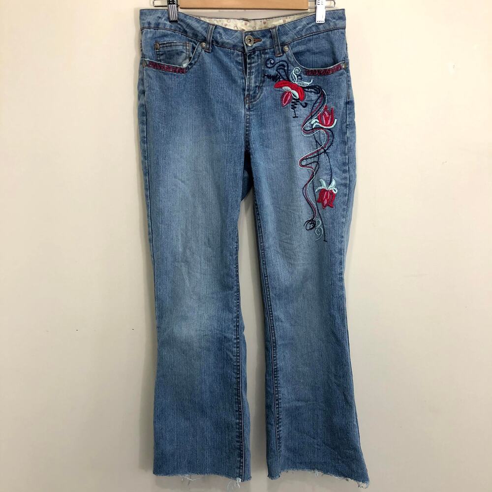 Vintage Ruff Hewn‎ Cropped Bootcut Floral Embroidered Jeans Size 4 Boho Festival